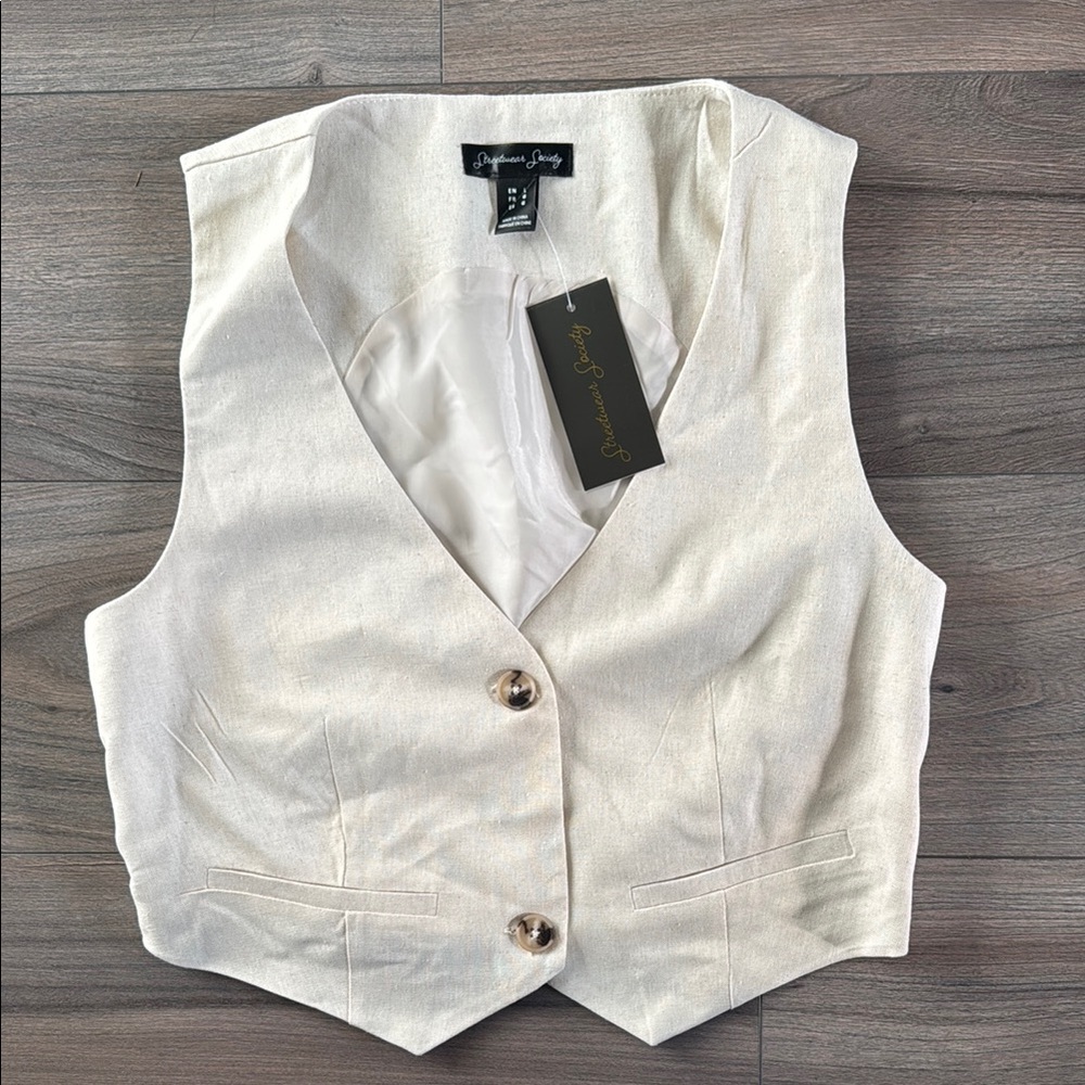 Cream Sleeveless Vest with Button Closure
